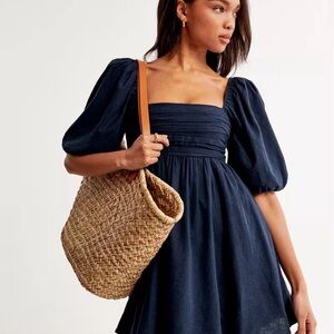 A&F Emerson Linen-Blend Puff Sleeve Mini Dress